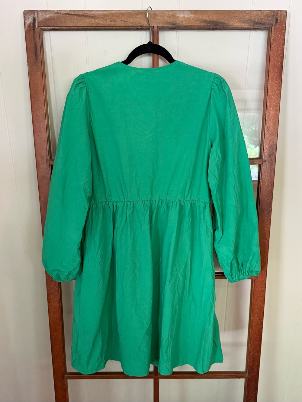 BTFBM Emerald Green Tie Front Mini Dress Size Medium Long Sleeve Flowy Boho - Picture 5 of 5